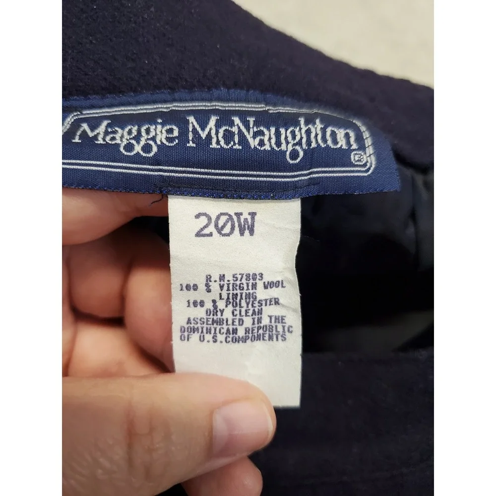 Vintage Navy Blue Wool A Line Wrap Belted Skirt 20W Academia Twee Office Classic - Picture 9 of 9
